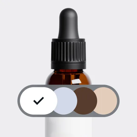 Bernsteinfarbene Tropfflasche mit einer Auswahloberfläche für Farben und Nuancen.