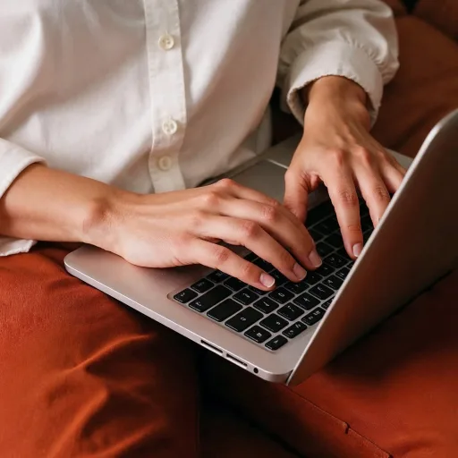 Nahaufnahme von Händen, die auf einer Laptop-Tastatur tippen, als Symbol für die Bestellverwaltung.
