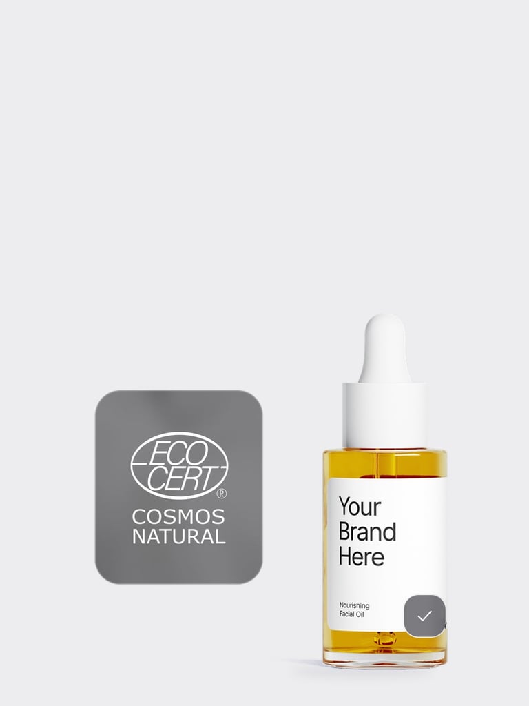 A Selfnamed facial oil next to the ECOCERT COSMOS Natural mark
